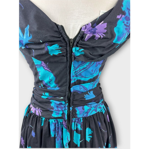 Vintage Laura Ashley Dark Floral 80's Style Dress Fit & Flare Rockabilly US 14 - Picture 5 of 16